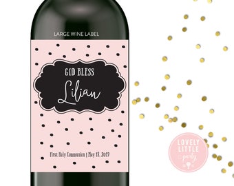 Bold Dots First Communion wine labels, Baptism wine labels, Dedication wine labels - style 1480