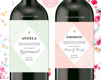 Geometric Will you be my bridesmaid wine labels, bridesmaid wine labels, modern bridesmaid labels, bridesmaid gift - style 1005