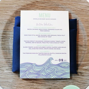 Modern Waves Baby Shower Menü, Nautical Shower Menü, Strand Baby Shower Menü, Dusche, Hochzeit, Taufe Menü - Lovely Little Party