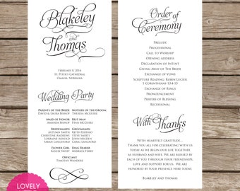 Blakeley Collection Classic Wedding Program- DIY Printable - Lovely Little Party - You Choose Color