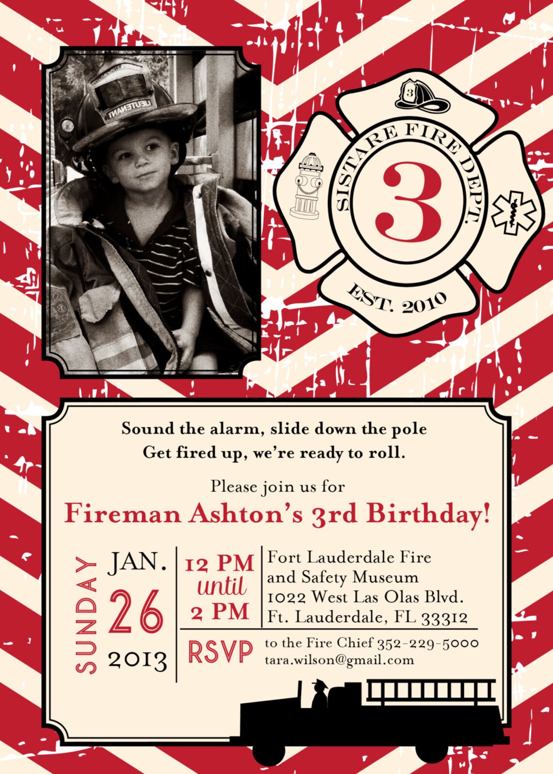 DIY Printable Vintage Fireman Birthday Invitation Kit Invite Etsy