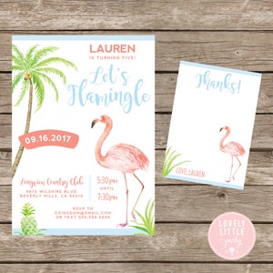 Convite para festa Let's Flamingle, kit de convite com tema Flamingo - convite e cartão de agradecimento incluídos - opção para impressão ou impressa