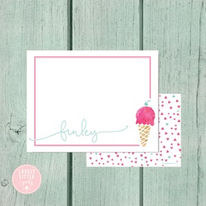 Ice Cream Stationery, Kids Stationery, Ice Cream Personalized Notecards, notecards, Girls Birthday Gift, Girls Gift - Lovely Little Party