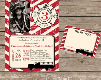 DIY Printable Vintage Fireman Birthday Invitation Kit - Invite AND Thank You Card included