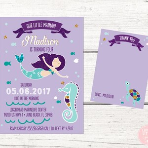 Unsere kleine Meerjungfrau Party Einladung, Meerjungfrau-Einladungs-Kit - Einladen UND Danke-Karte enthalten - Printable oder gedruckte Option