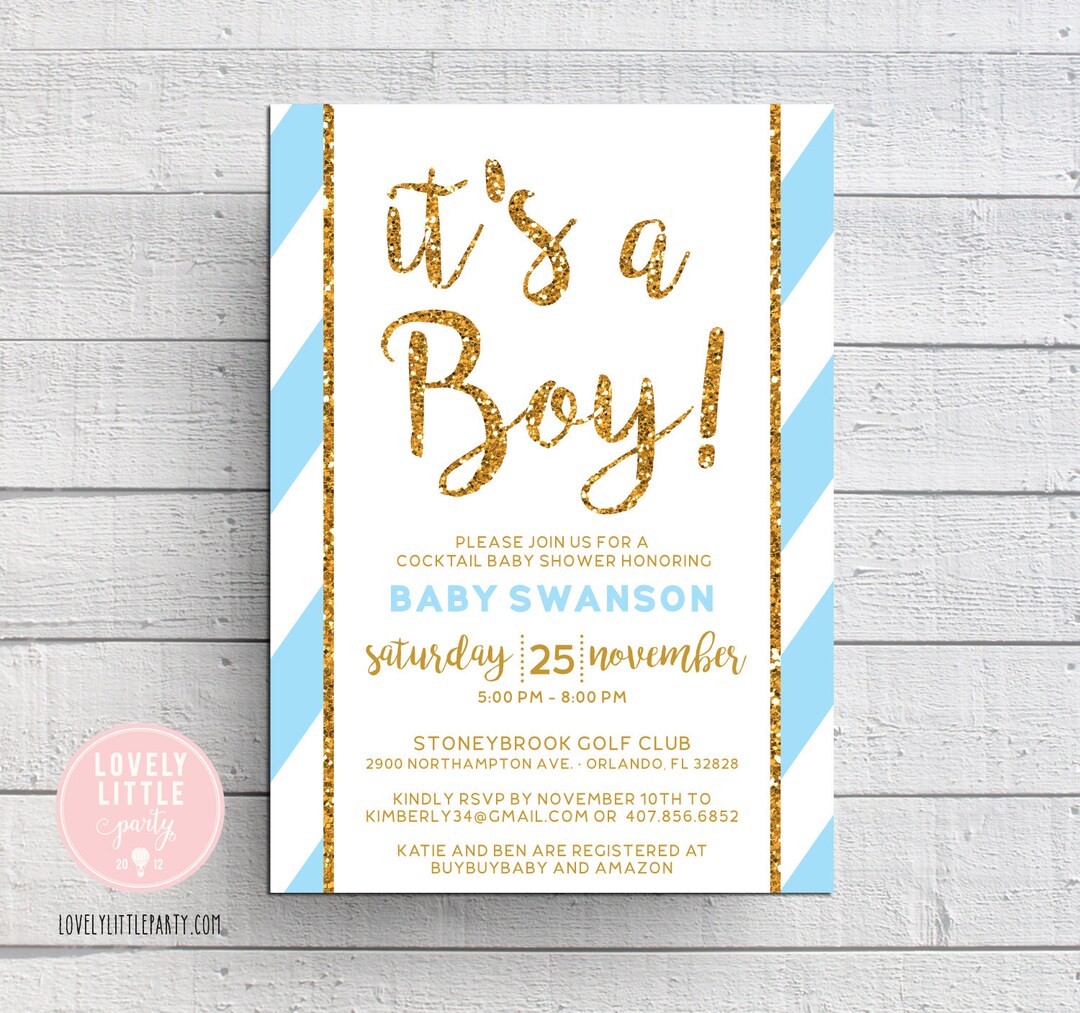 Baby Shower Invitation, It's a Boy Invitation, Striped Baby Shower