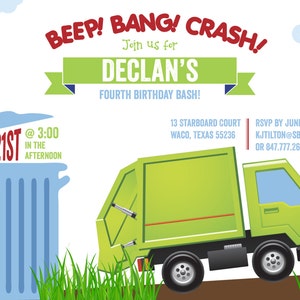 DIY Printable Garbage Truck Birthday Invitation Kit - Invite AND Thank ...