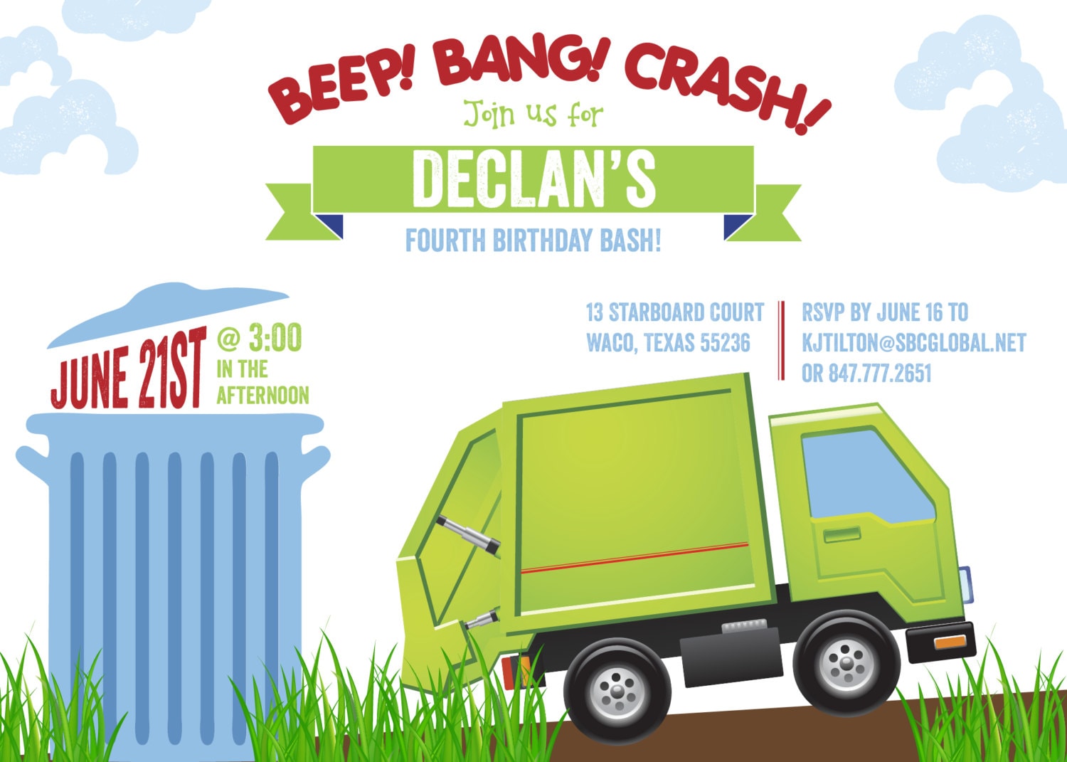 DIY Printable Garbage Truck Birthday Invitation Kit Invite - Etsy