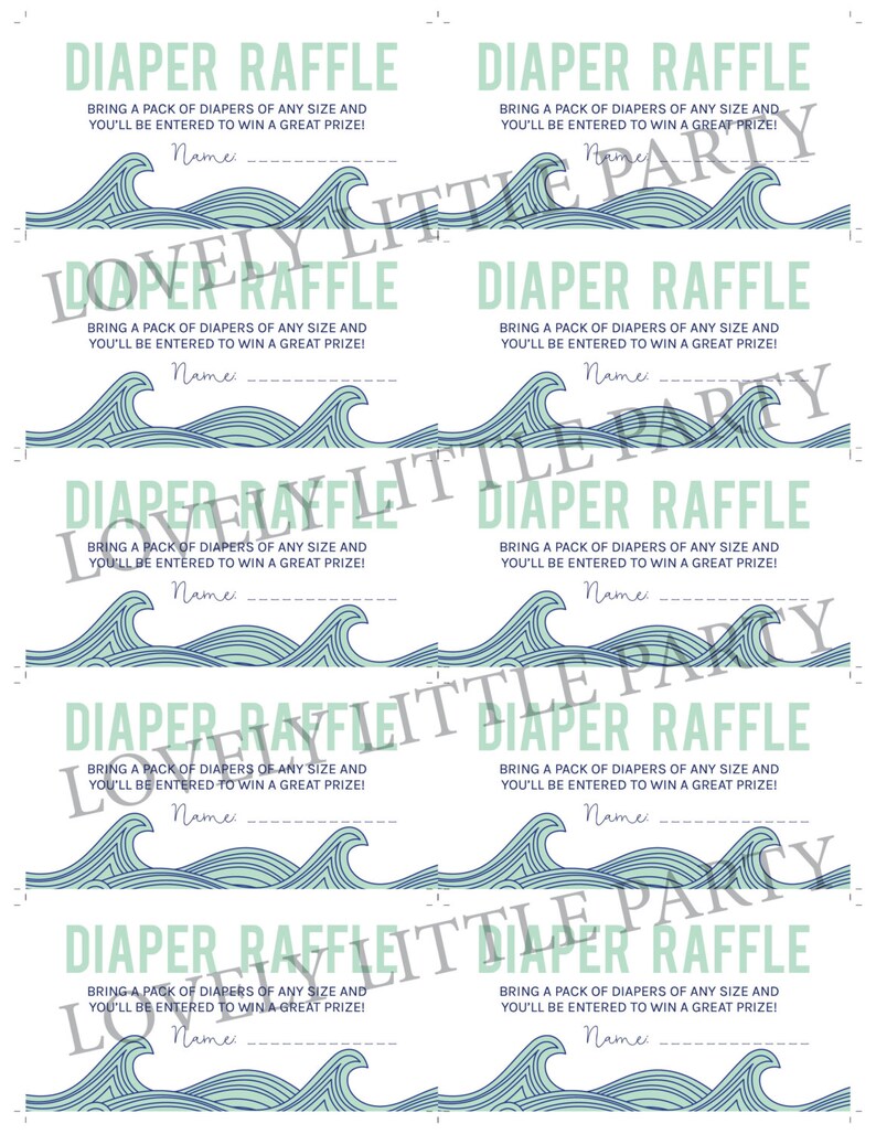 Printable Diaper Raffle Cards Waves Theme Ocean Theme | Etsy