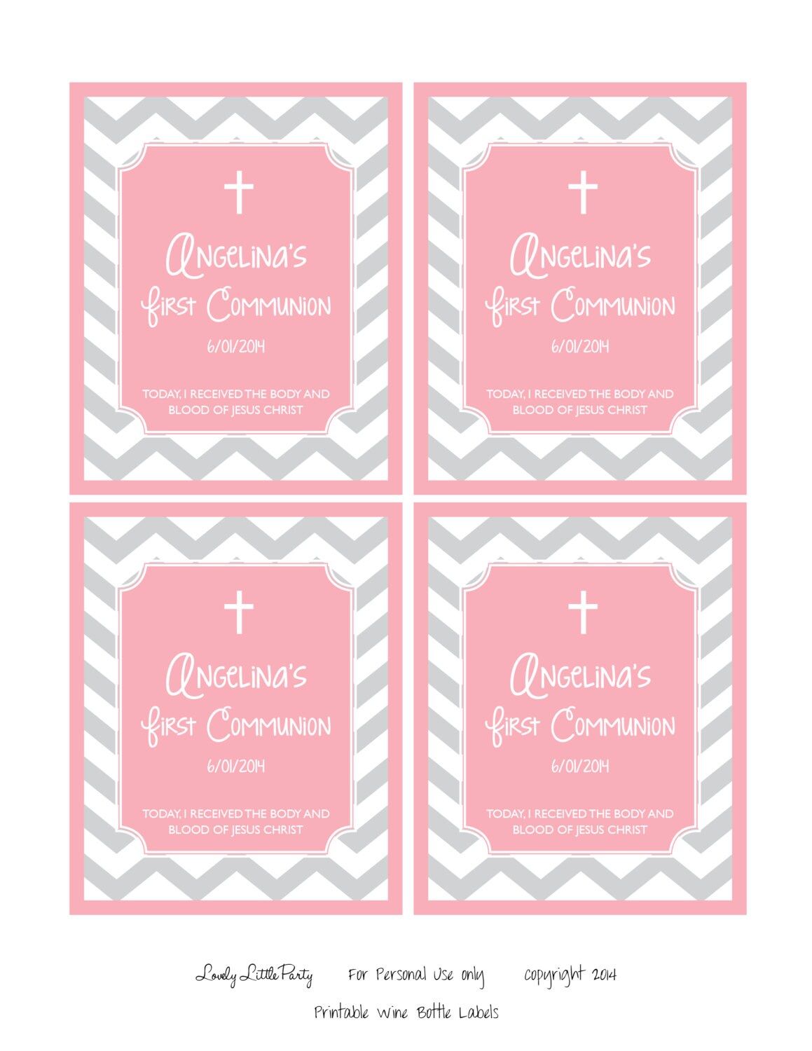 Printable Chevron First Communion Wine Bottle Labels You Etsy
