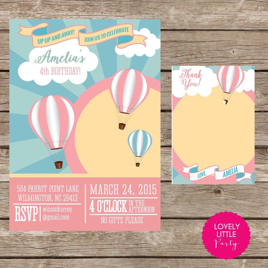 DIY Hot Air Balloon Invitation Kit Invite AND Thank You Card Etsy