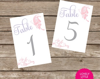 DIY Printable Baptism, Communion, Christening, Birthday Table Number Cards - butterflies and roses