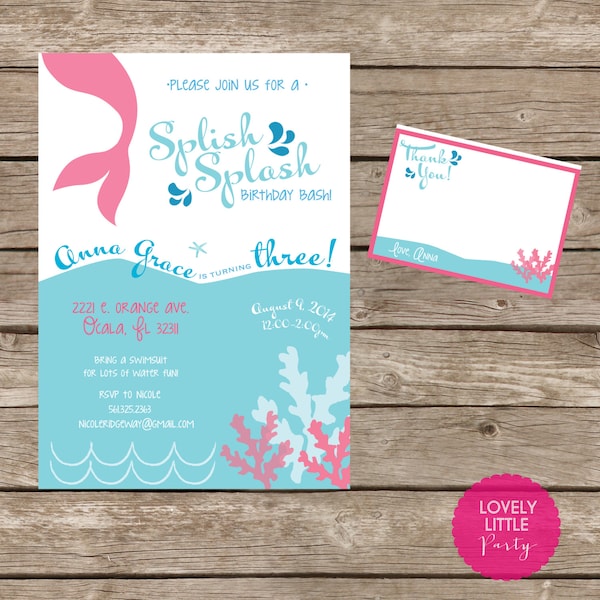 DIY Splish Splash Birthday Invitation Kit - Invite AND Thank You Card included