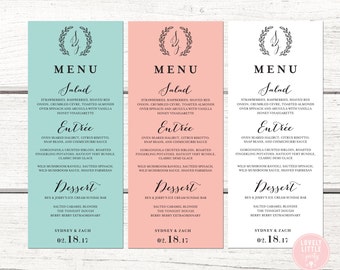 Sydney Collection Wedding Menu printable or printed - Lovely Little Party - You Choose Color