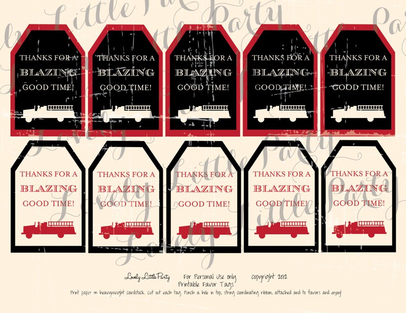 Printable Fireman Party Favor Tags LOVELY LITTLE PARTY - Etsy