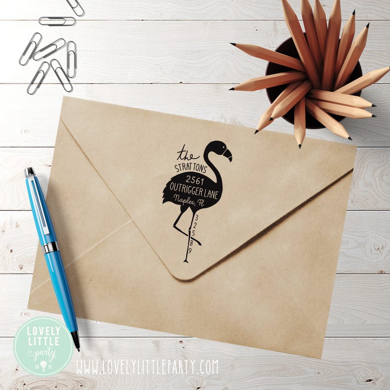 Flamingo Return Address Stamp Flamingo Theme Large Custom Etsy