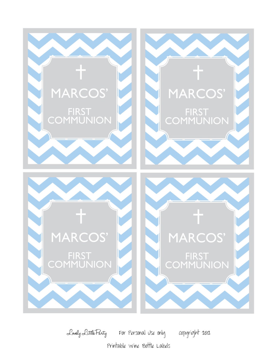 Chevron First Communion Wine Bottle Labels You Choose Color Etsy