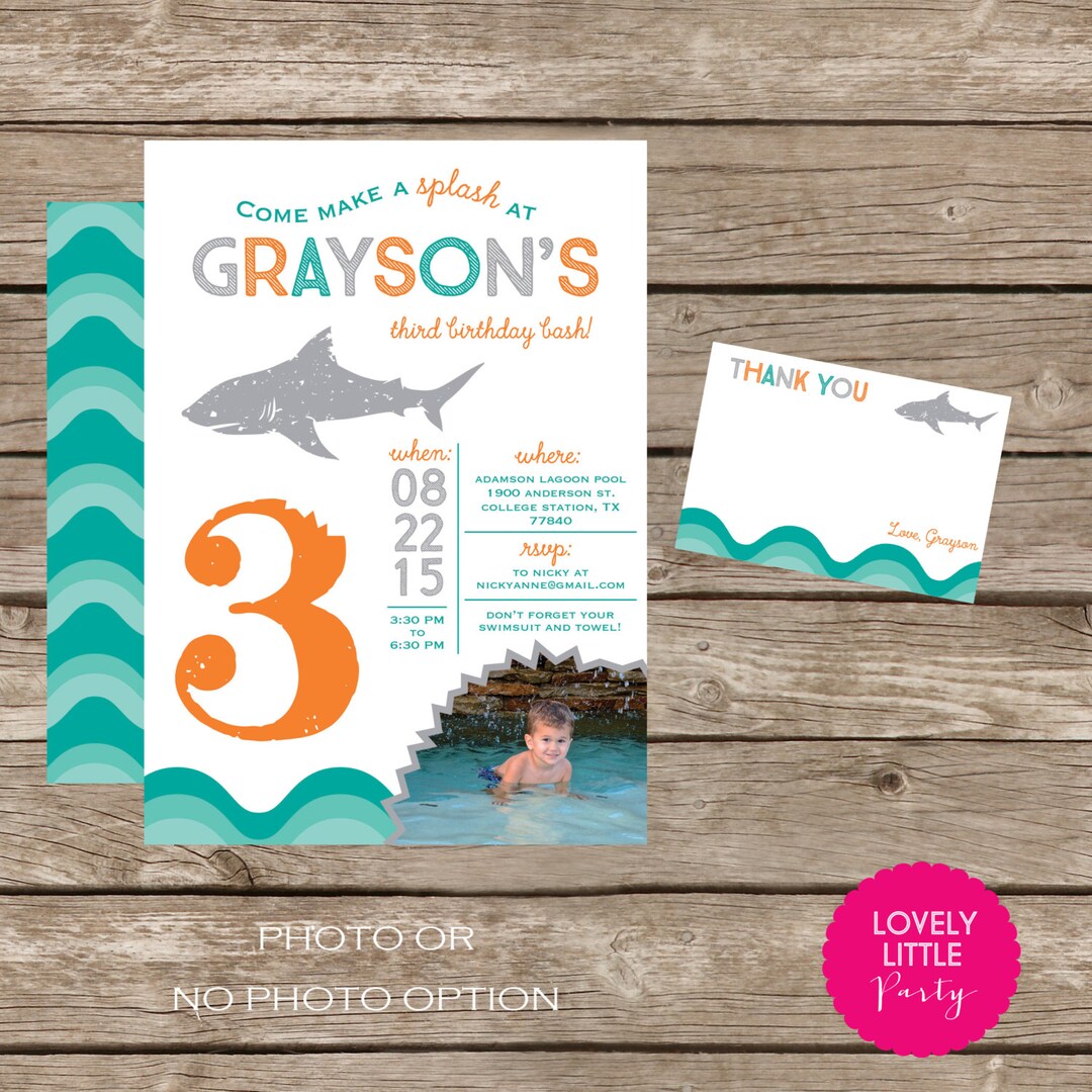 DIY Printable Shark Birthday Invitation Kit - Invite AND Thank You Card ...