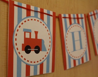 Printable "Happy Birthday Banner" Train Collection- LOVELY LITTLE PARTY