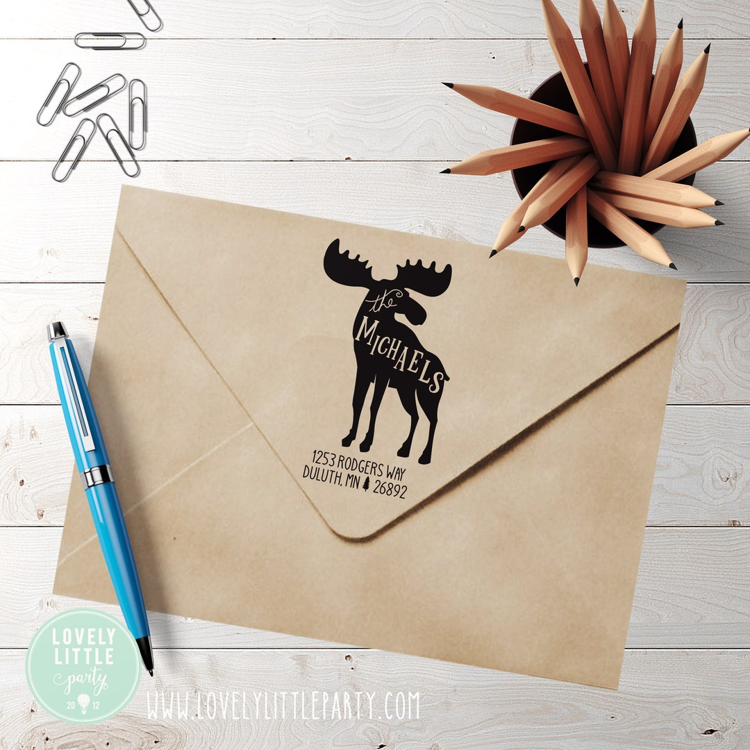 Moose Return Address Stamp, Self-inking or Wood Stamp, Moose Theme ...