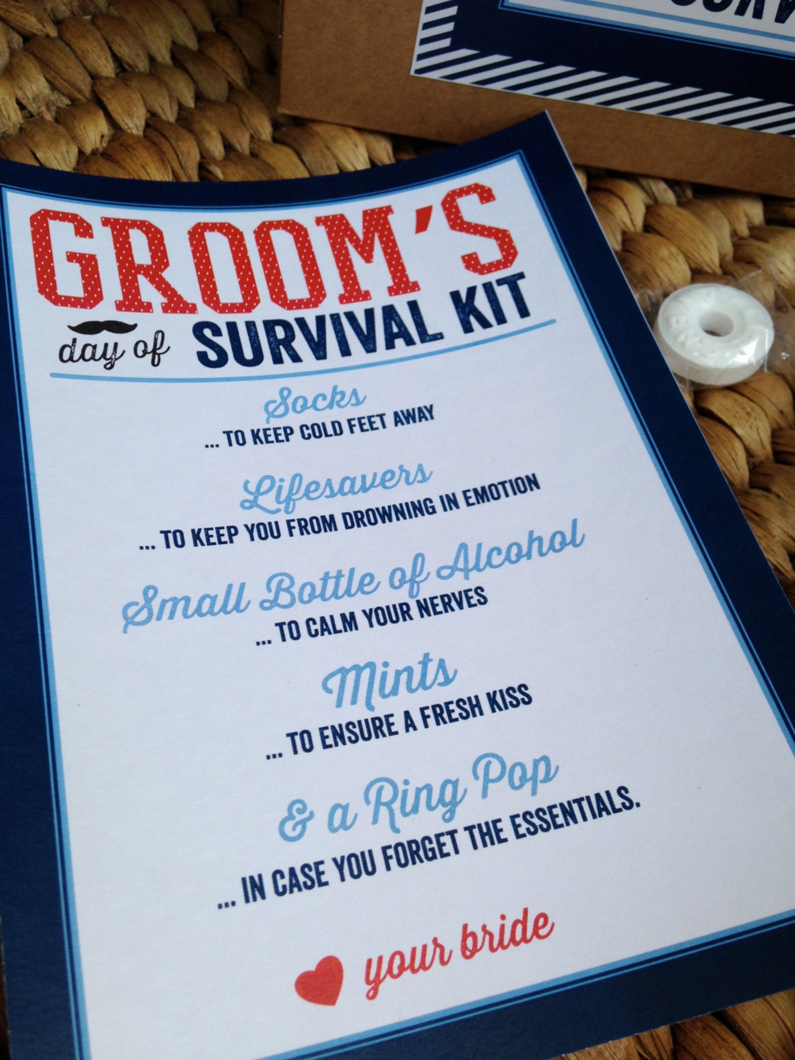 PRINTED Groom's Day of Survival Kit 4 Piece Set | Etsy
