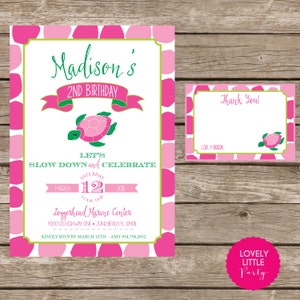 DIY Printable Turtle Birthday Invitation Kit Girl - Invitation ET Carte de remerciement incluse