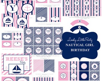Personalized Printable Nautical Girl Birthday Package - LOVELY LITTLE PARTY