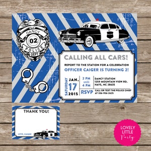 Kit di invito per compleanno auto della polizia vintage stampabile fai-da-te - Invito e biglietto di ringraziamento inclusi