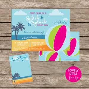 DIY Beachy Splish Splash Geburtstagseinladung Kit - Invite AND Thank You Card inklusive