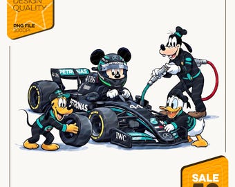 Mickey i Przyjaciele – Pit Wyścigowy PNG | Disney F1 Formula Car – Pobieranie Cyfrowe | Goofy Donald Motorsport – Projekt Sublimacji