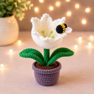 Virkat tulpanmönster i PDF-format, handledning för amigurumi-blomkrukor, virkmönster för söta biblommor för nybörjare, gör-det-själv-dekor