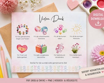 Cartão de despedida imprimível para professora de jardim de infância, cartão de agradecimento para professora de jardim de infância, presente para professora de creche, download instantâneo para impressão para babá.