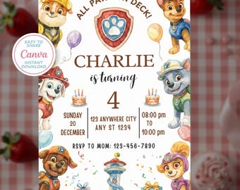 Invito di compleanno Paw Patrol, Invito di compleanno Puppy Patrol, Biglietto d'auguri Paw Patrol, Biglietto d'auguri Puppy Patrol, Biglietto di compleanno Canva.