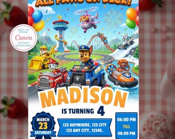 Invitación de cumpleaños de la Patrulla de Cachorros / Plantilla editable (Descarga digital)