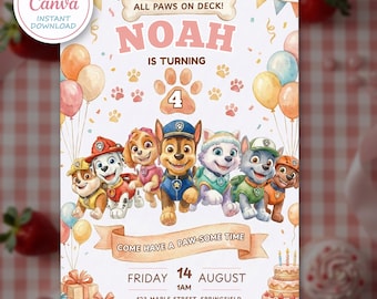 Invito di compleanno Paw Patrol, Invito di compleanno Puppy Patrol, Biglietto d'auguri Paw Patrol, Biglietto d'auguri Puppy Patrol, Biglietto di compleanno Canva.
