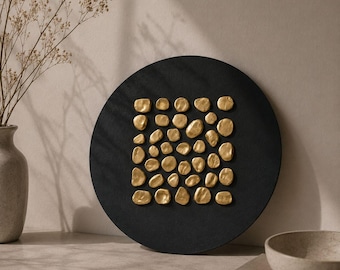 Collected Silence | Original Black and Gold Round Artwork | Contemporary Textured Wall Art | Sculptural Abstract Piece