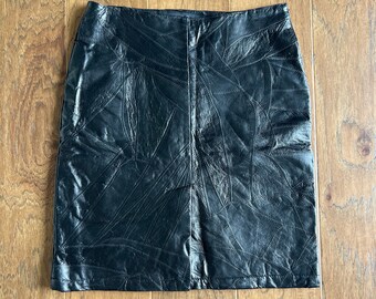 Vintage Black Patchwork Leather Skirt