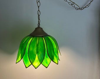 Vintage Green Flower Petal Mid Century Hanging Swag Light Fixture