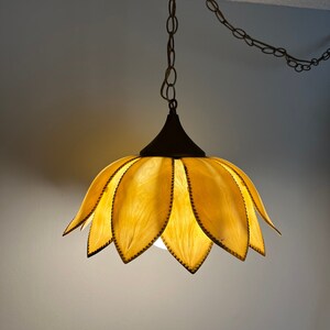 Vintage Yellow Flower Petal Mid Century Hanging Swag Light Fixture