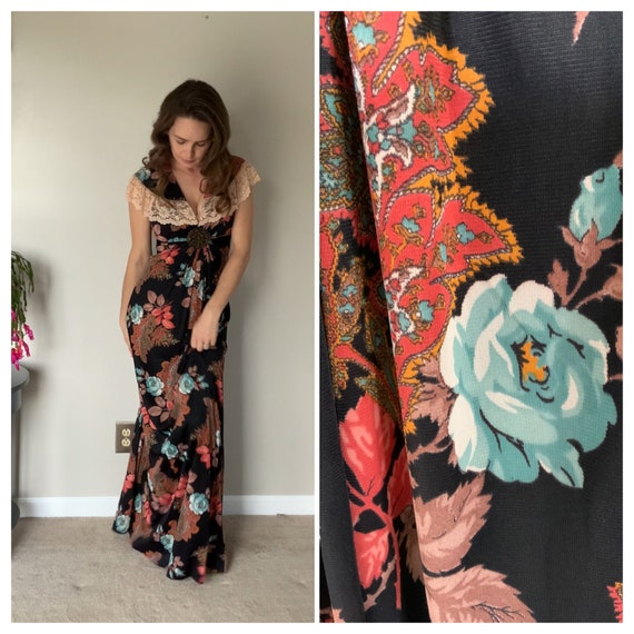 1970’s Black Floral Maxi Dress