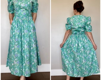 Vintage 1980’s Original Laura Ashley Dress Pastel Floral Cotton