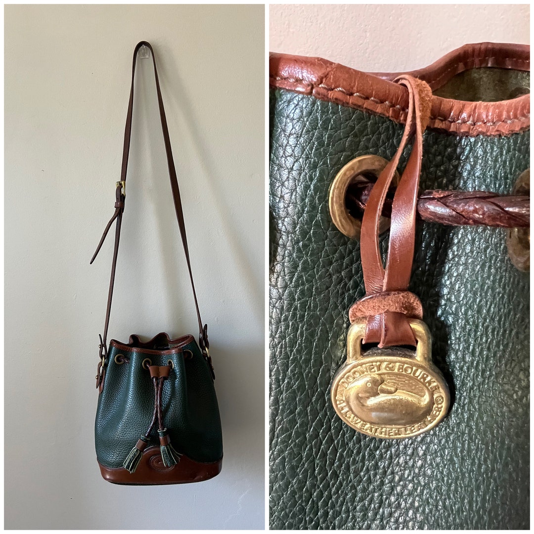 Vintage Dooney and Bourke Green and Brown Leather Crossbody Purse