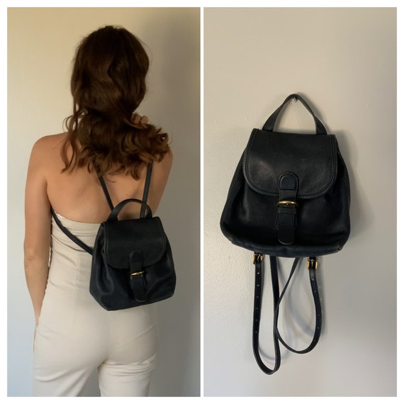 Vintage Coach Navy Blue Leather Mini Backpack Leat