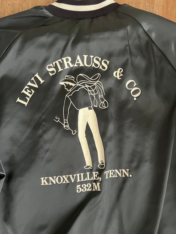 Vintage Levi’s Satin Jacket Black and White Emplo… - image 5