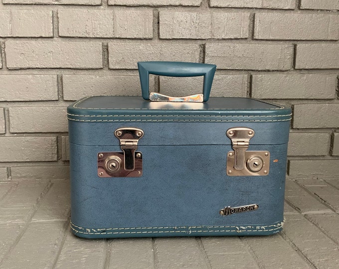 Vintage Monarch Train Case Blue Retro Mid Century Luggage Etsy