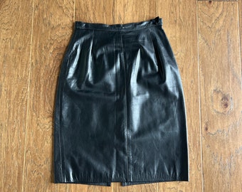 Vintage Black Leather Pencil Skirt