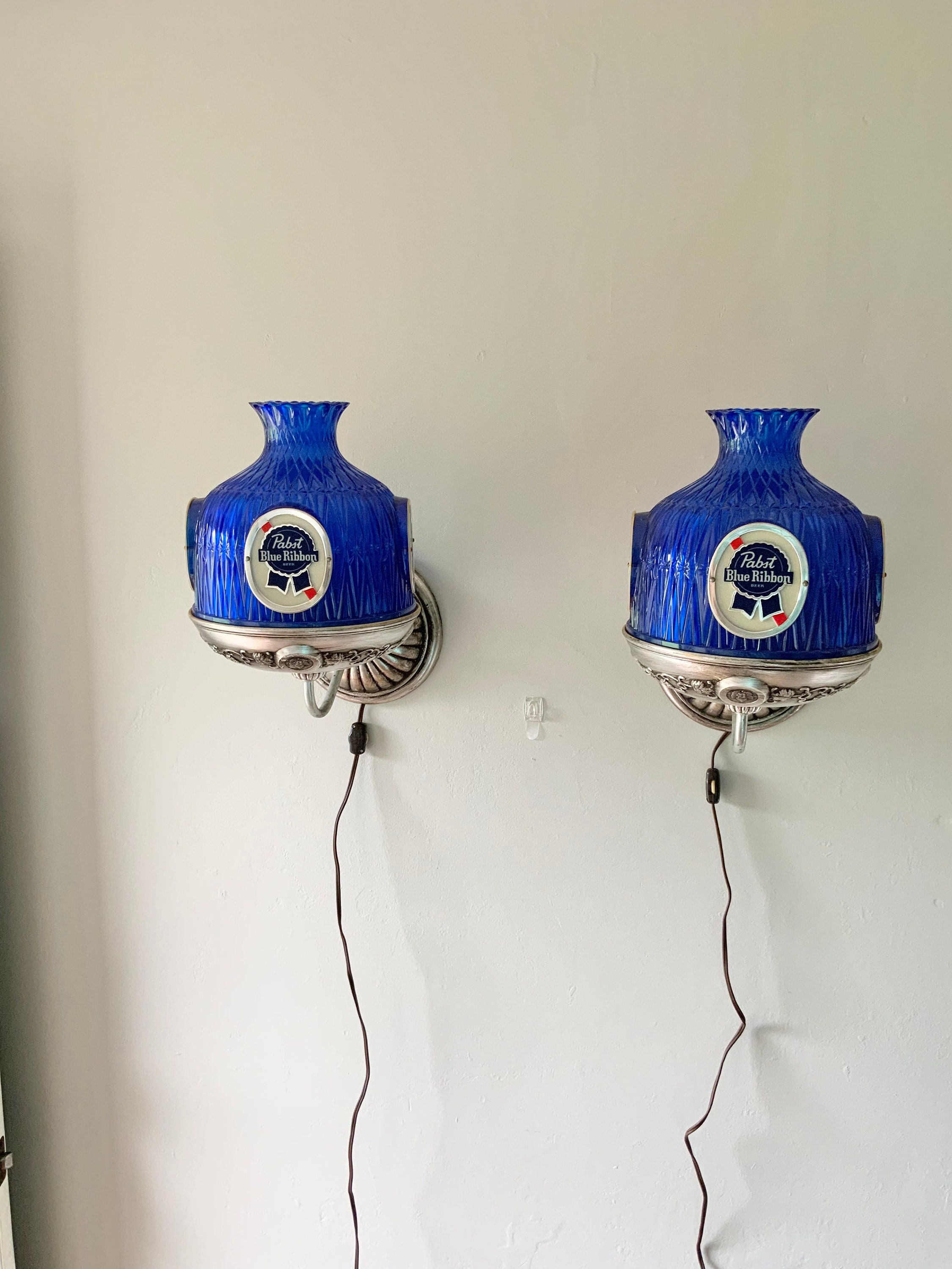 Pair of Vintage PBR Pabst Blue Ribbon Pub Lights Electric Wall