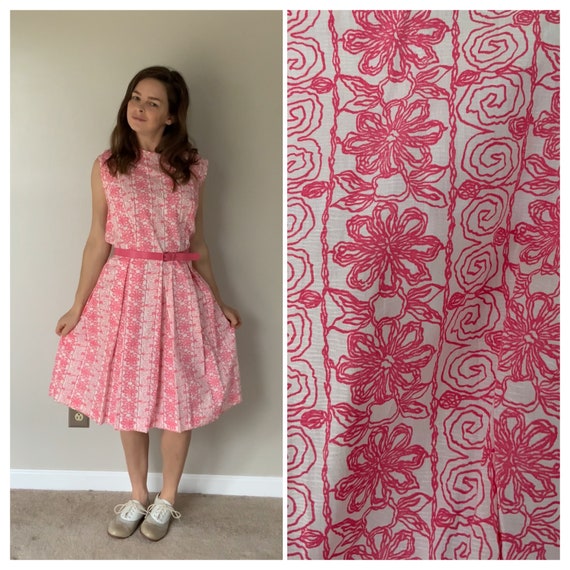 1960’s Pink Floral Dress 60’s Mod Summer Dress