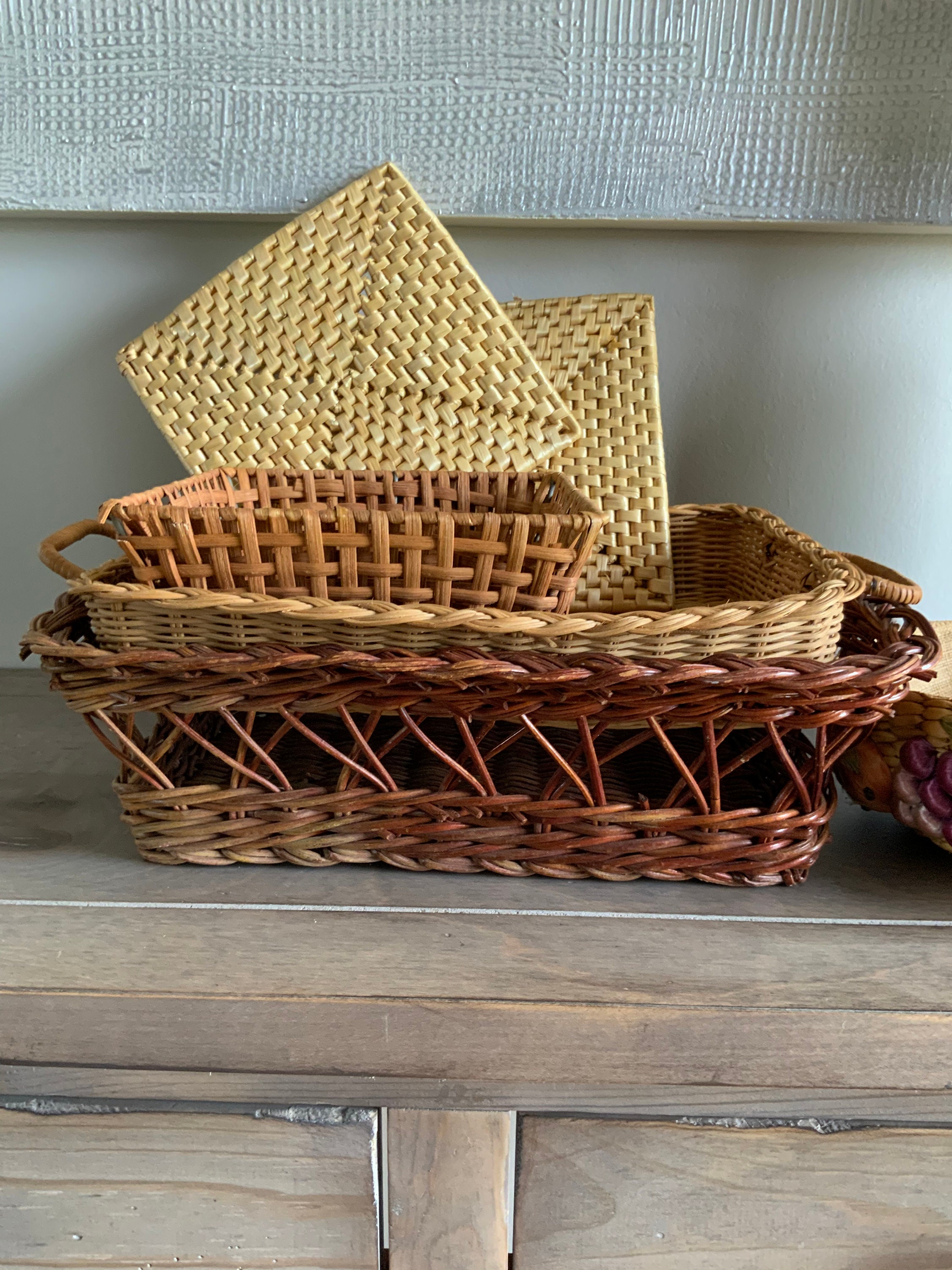 Set of 6 Wicker Baskets Square Rectangle Basket Collection Etsy