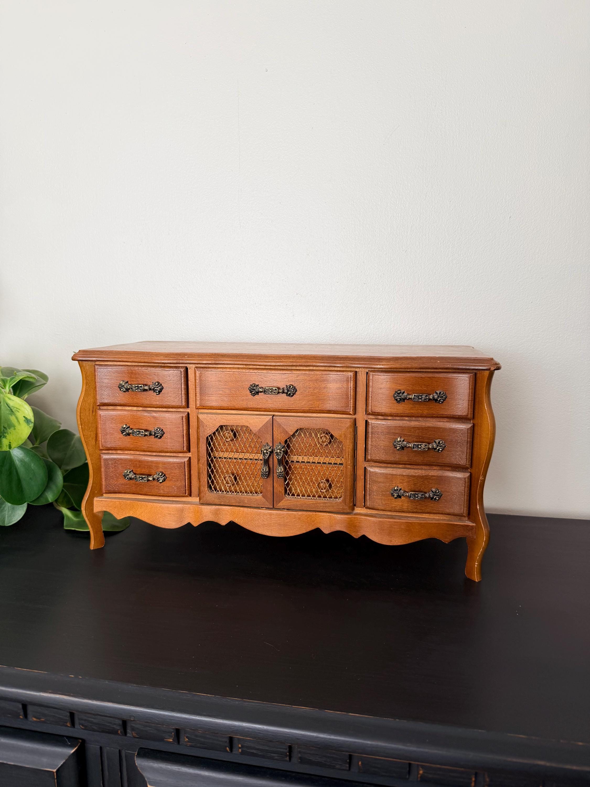 Vintage Miniature French Provincial Dresser Wood Jewelry Music Box